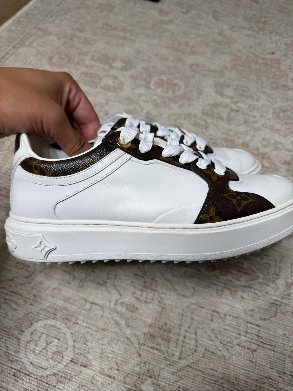Louis Vuitton White and Brown Monogram Low-Top Sneakers